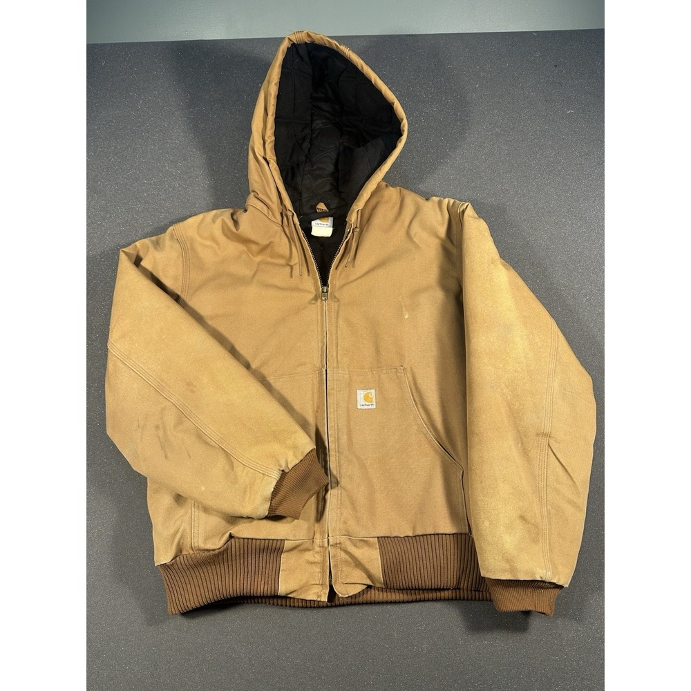 Vintage Carhartt Men's XL Brown Duck Hooded Jacket Full Zip Blanket Lined
